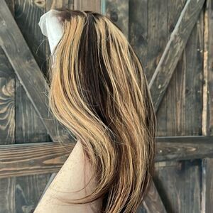 New Lace front Balayage Highlight 100% Human Hair Wig Honey Brown Ombre 12”